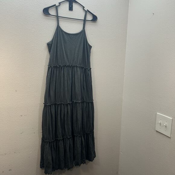 Natural Life Tiered Boho Olive Green Flowy Sleeveless Midi Dress M Cottagecore - Picture 1 of 5